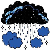 Rainy clouds with stars and raindrops illustration vector