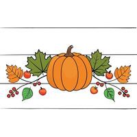 A pumpkin and leaves on a wooden background vector