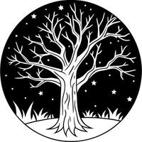 A black and white drawing of a tree with no leaves vector
