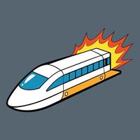 A cartoon train with flames coming out of it vector