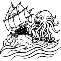 A cartoon octopus attacking a ship vector