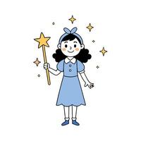 A cartoon girl holding a wand and star vector