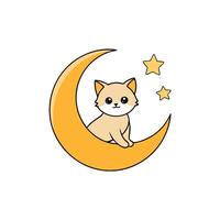 A cartoon cat sitting on the moon with stars vector