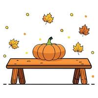 Pumpkin on a bench with leaves vector