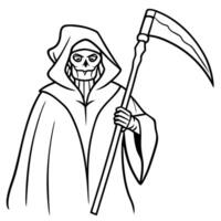 A grim reaper with a scythe in hand coloring page vector
