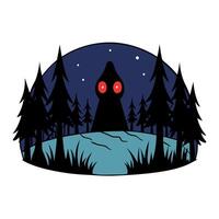 A black monster with red eyes in the forest vector