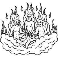 A drawing of three people in a fire vector