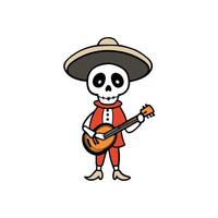 Mexican skeleton playing guitar illustration vector