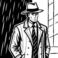 A man in a suit and hat standing in the rain vector