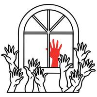 A drawing of hands reaching out to the window vector