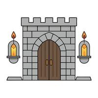 An illustration of a castle door with two candles vector
