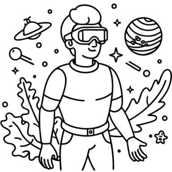 An astronaut coloring page with a man in space vector