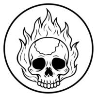 A skull with flames in a circle coloring page vector