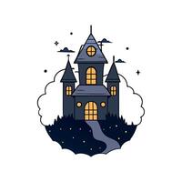 A cartoon castle with a moon and stars vector