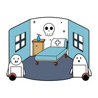 A cartoon of a room with a bed and a skeleton vector