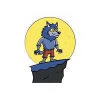 A cartoon wolf standing on top of a cliff vector
