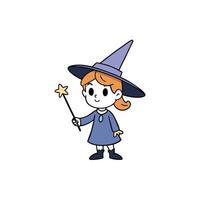 A cartoon witch with a wand and hat vector