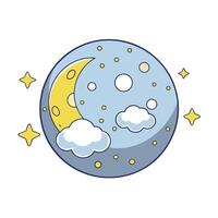 A cartoon moon with clouds and stars vector