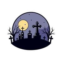 Halloween illustration with graveyard, cemetery and moon vector