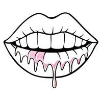 A cartoon mouth with pink dripping on it vector