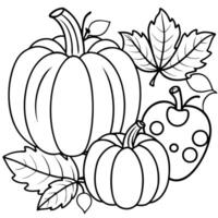 Pumpkins and leaves coloring pages vector