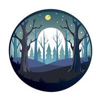 A forest scene with trees and moon vector