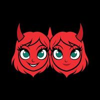 Two red devil heads with green eyes vector