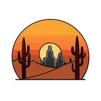 The desert is shown in a circle with cactus trees vector