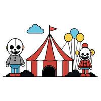 A cartoon circus tent with two skeletons and balloons vector
