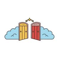 Two doors with clouds and stars on them vector