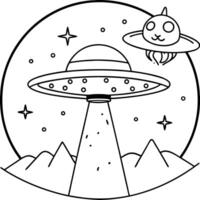 A cartoon alien flying over a planet with a ufo vector