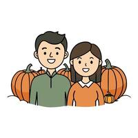 A couple standing in front of pumpkins vector