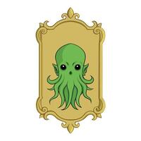 A green octopus in a gold frame vector