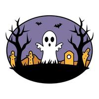 Halloween ghost with tombstones illustration vector