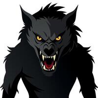A black wolf with yellow eyes and fangs vector