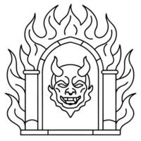A devil face in a window with flames vector