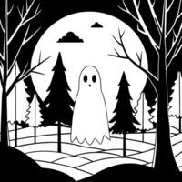 A ghost in the woods with trees and moon vector