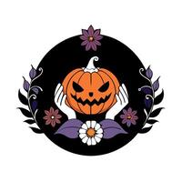 A pumpkin with flowers and leaves on it vector