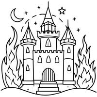 A castle with a moon and stars coloring page vector
