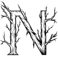 The letter n is made out of branches and leaves vector