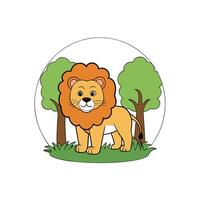 A lion in the grass with trees in the background vector