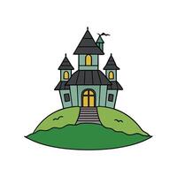 A cartoon castle on a hill with a green roof vector