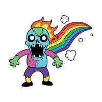 A cartoon zombie with a rainbow in front of it vector