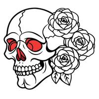 Skull with roses tattoo design vector