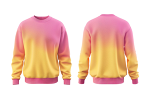 Pink and yellow gradient sweatshirt mock-up, front and back view on a transparent background. png