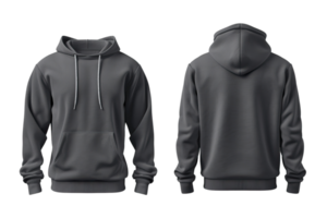 Gray hoodie mock-up, front and back view on transparent background. png
