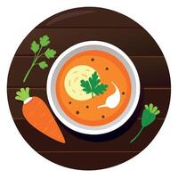 A bowl of soup with carrots and parsley vector