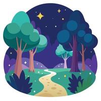 A path through the forest at night vector