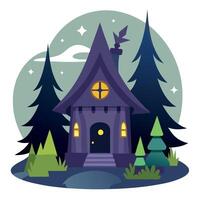 A cartoon house in the woods with a window and a door vector