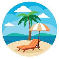 Beach chair and umbrella on the beach illustration vector